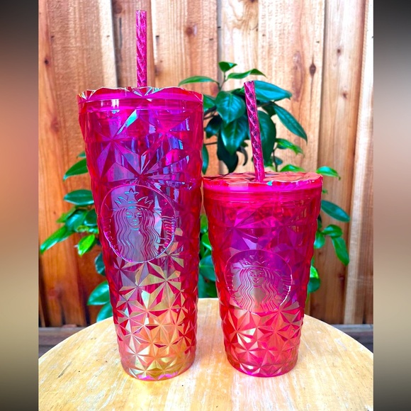 Starbucks Accessories - Starbucks Pink Diamond Prism Venti 24oz & Grande 16oz Cold Cup Tumbler Set